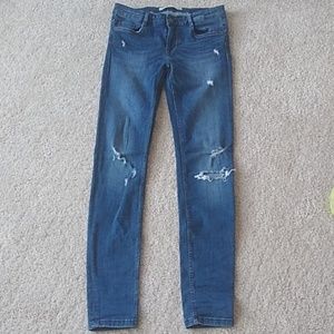ZARA Trafaluc ripped jeans. Dark blue denim wash.
